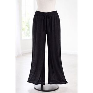 Simply Emma Black Mesh Swim Cover Up Pants Wide Leg Beach Resort Wear